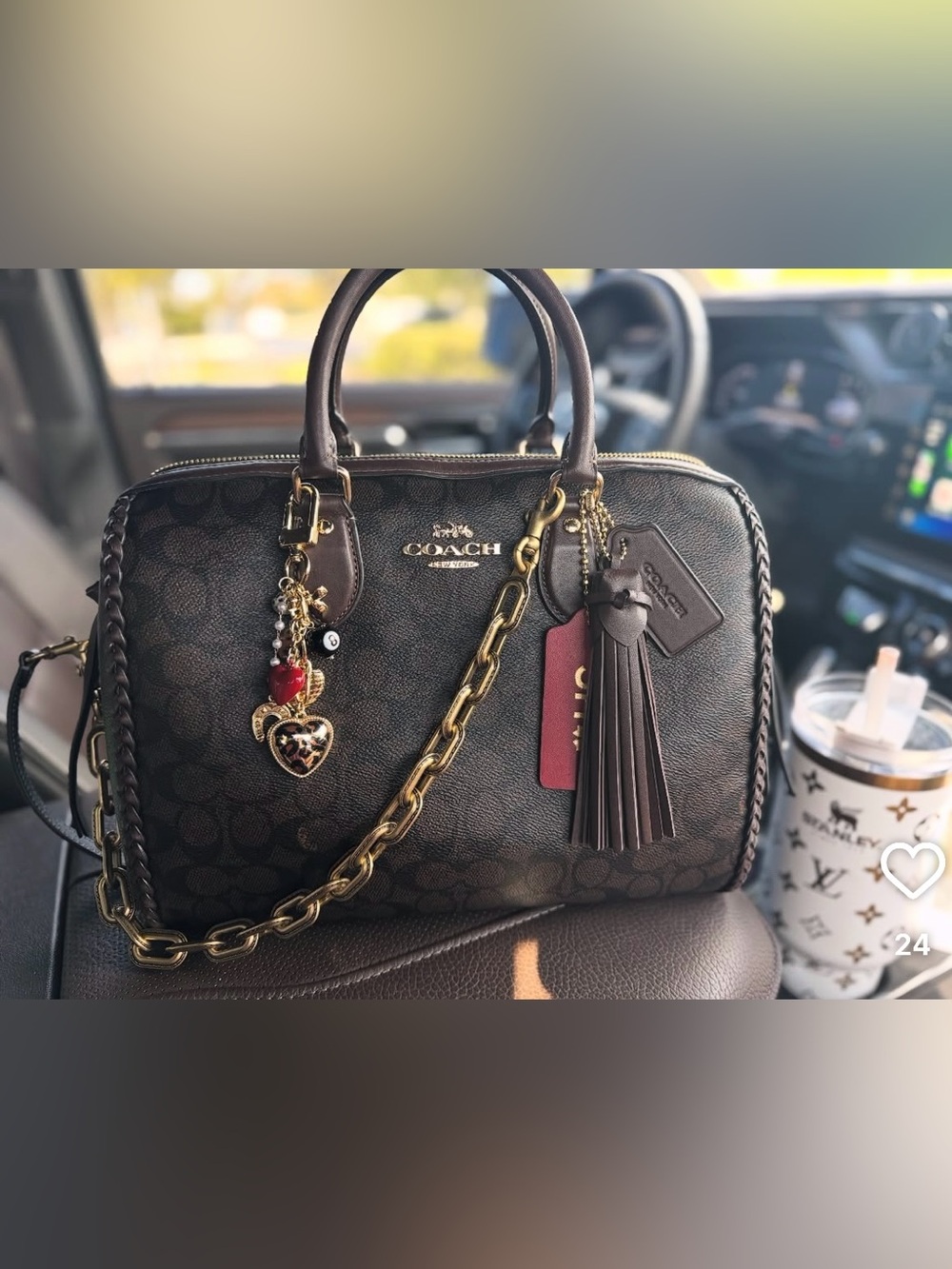 Coach Large Braided Rowan Brown Signature Satchel with Tassel